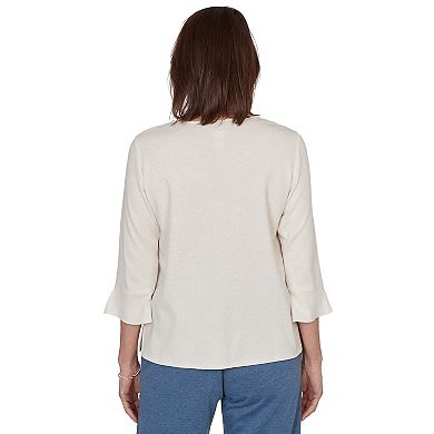 Petite Alfred Dunner Interlaced Neck Floral Three Quarter Sleeve Top