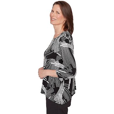 Petite Alfred Dunner Geometric Sharkbite Hem Top with Necklace