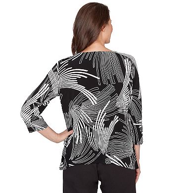 Petite Alfred Dunner Geometric Sharkbite Hem Top with Necklace