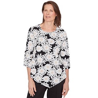 Petite Alfred Dunner Daisy Pointed Hem Top with Necklace