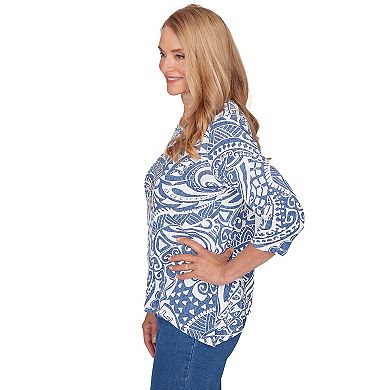 Petite Alfred Dunner Paisley Swirl Sharkbite Hem Top with Necklace