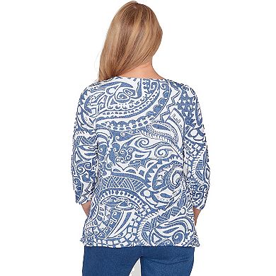 Petite Alfred Dunner Paisley Swirl Sharkbite Hem Top with Necklace