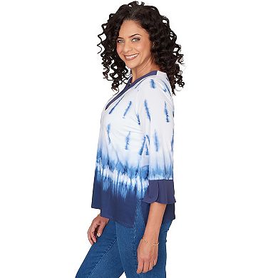 Petite Alfred Dunner Tie Dye Border Split Neck Top