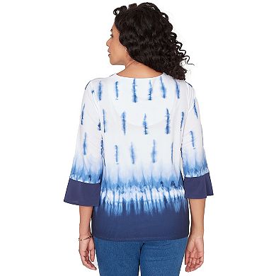 Petite Alfred Dunner Tie Dye Border Split Neck Top