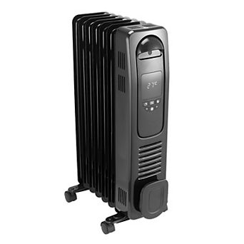Portable Oil Heater with Three Heat Settings, LED Display, and Remote Control - Black