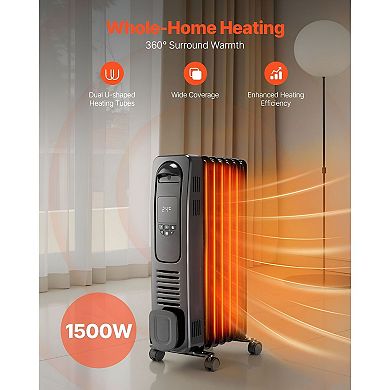 Portable Oil Heater with Three Heat Settings, LED Display, and Remote Control - Black