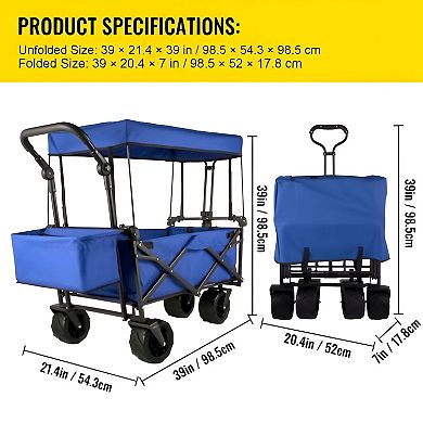 Folding Utility Wagon with Canopy and 360° Wheels for Beach, Camping, and Yard