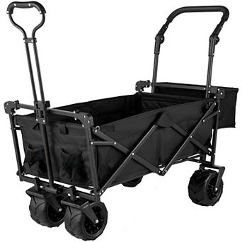 Folding Utility Wagon with Canopy and 360° Wheels for Beach, Camping, and Yard