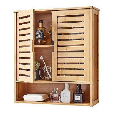 Small Bathroom Wall Cabinet 23”x8”x26” with Space-Saving Design and Multi-Layer Partitions - Natural