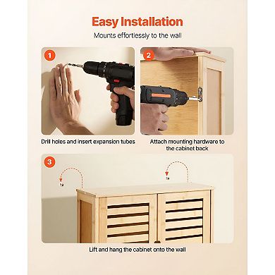 Small Bathroom Wall Cabinet 23”x8”x26” with Space-Saving Design and Multi-Layer Partitions - Natural