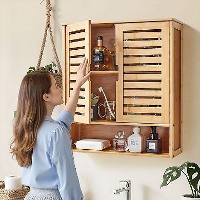 Small Bathroom Wall Cabinet 23”x8”x26” with Space-Saving Design and Multi-Layer Partitions - Natural