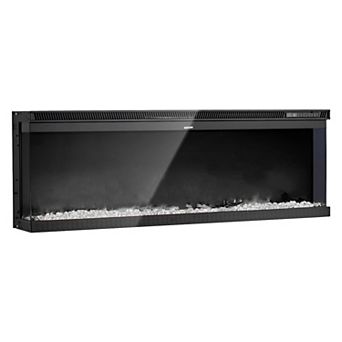 Modern Electric Wall-Mount Fireplace with Logs Crystals and Remote Control - Black