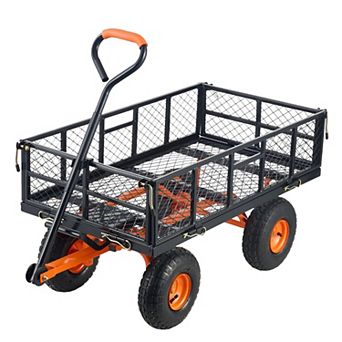 Convertible Garden Wagon Flatbed with Dumping Frame - Black