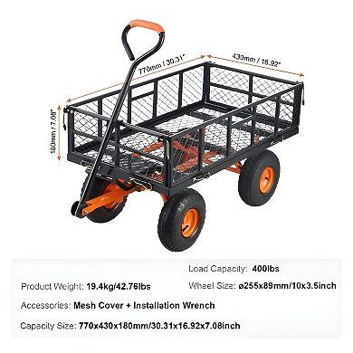 Convertible Garden Wagon Flatbed with Dumping Frame - Black