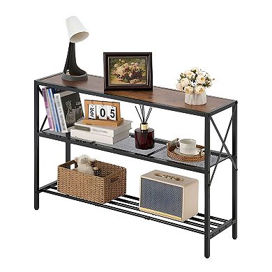 Slim Console Table with Metal Frame and MDF Top for Hallway or Entryway - Black