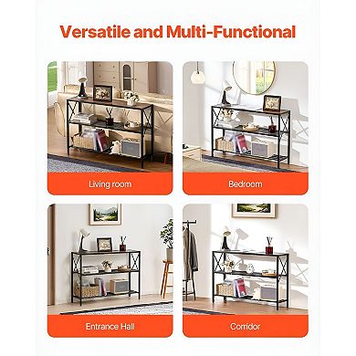 Slim Console Table with Metal Frame and MDF Top for Hallway or Entryway - Black