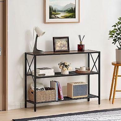 Slim Console Table with Metal Frame and MDF Top for Hallway or Entryway - Black