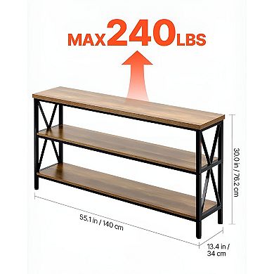 Narrow Console Table with Metal Frame and MDF Top for Hallway or Entryway - Brown