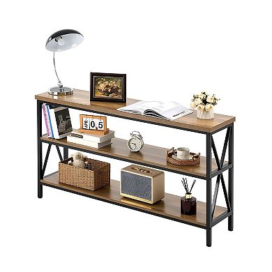 Narrow Console Table with Metal Frame and MDF Top for Hallway or Entryway - Brown
