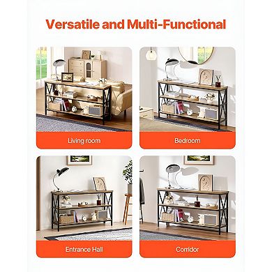 Narrow Console Table with Metal Frame and MDF Top for Hallway or Entryway - Brown