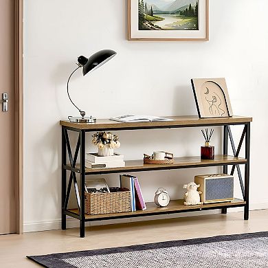 Narrow Console Table with Metal Frame and MDF Top for Hallway or Entryway - Brown