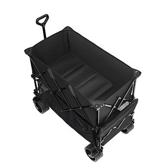 Collapsible Wagon with 360° Bearing Wheels and Built-In Storage Pockets - Black