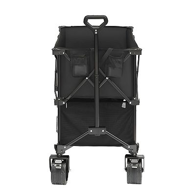 Collapsible Wagon with 360° Bearing Wheels and Built-In Storage Pockets - Black