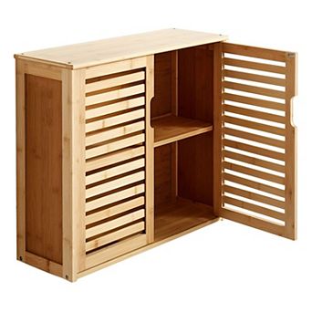 Natural Wall-Mounted Bathroom Cabinet 23x8x20 in with Adjustable Shelf and Multi-Layer Storage