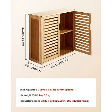 Natural Wall-Mounted Bathroom Cabinet 23x8x20 in with Adjustable Shelf and Multi-Layer Storage
