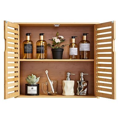 Natural Wall-Mounted Bathroom Cabinet 23x8x20 in with Adjustable Shelf and Multi-Layer Storage