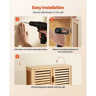 Natural Wall-Mounted Bathroom Cabinet 23x8x20 in with Adjustable Shelf and Multi-Layer Storage