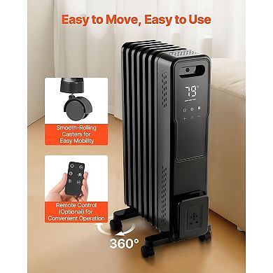 Oil-Filled Radiator Heater with 1500W Output, 360° Heat and Adjustable Timer - Black