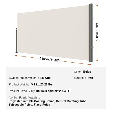 Retractable Side Awning Privacy Screen 5.9 x 11.5 ft Beige for Patio Balcony and Courtyard