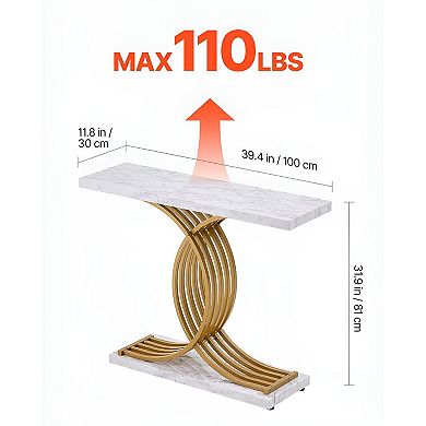 Narrow Console Table with Metal Frame and MDF Top for Hallway or Entryway - White