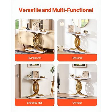 Narrow Console Table with Metal Frame and MDF Top for Hallway or Entryway - White