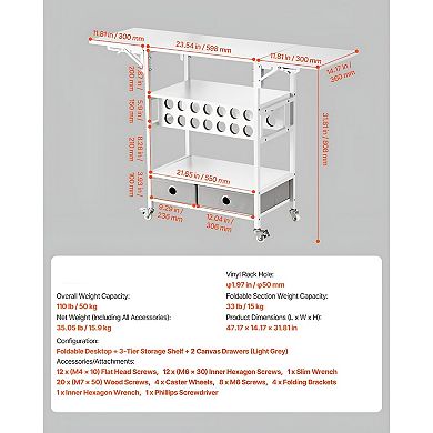Craft Storage Cart with Drawers, Vinyl Rack, and Wide Tabletop for Cutting Machines