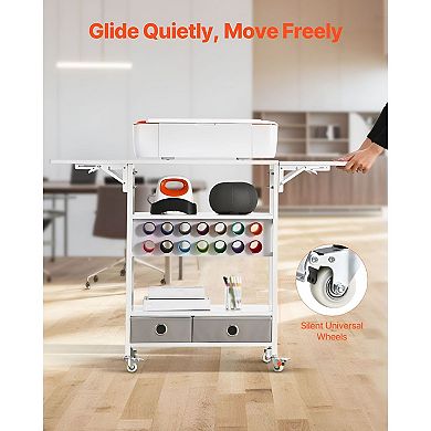 Craft Storage Cart with Drawers, Vinyl Rack, and Wide Tabletop for Cutting Machines