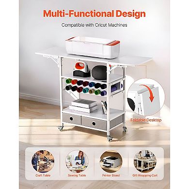 Craft Storage Cart with Drawers, Vinyl Rack, and Wide Tabletop for Cutting Machines