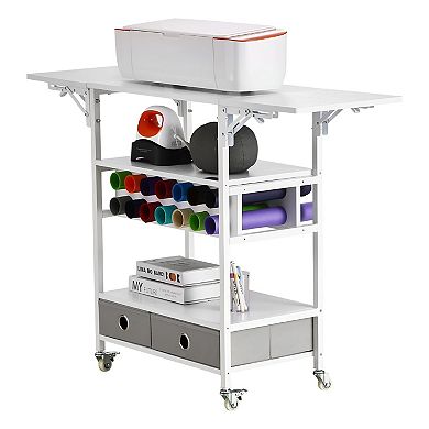 Craft Storage Cart with Drawers, Vinyl Rack, and Wide Tabletop for Cutting Machines