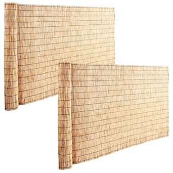2-Pack Reed Privacy Fence Panels 16.4 x 4 ft Flexible Natural Wood Tone for Outdoor Yards and Patios