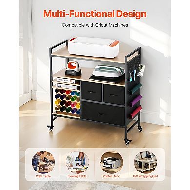 Craft Storage Cart with 3 Drawers, Pegboard, and Smooth-Moving Swivel Casters