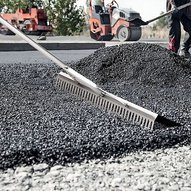 Multi-Purpose Garden and Pond Rake with 37 Tines and Two-Level Length Adjustment - Silver