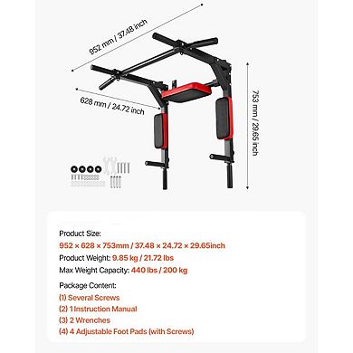 2-in-1 Wall-Mounted Pull-Up and Dip Bar for Upper Body and Core Strength Training - Black