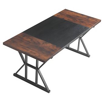 Modern Computer Desk for Home Office, 70.9 in Writing Desk with Steel Frame - Brown