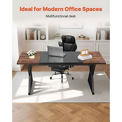 Modern Computer Desk for Home Office, 70.9 in Writing Desk with Steel Frame - Brown