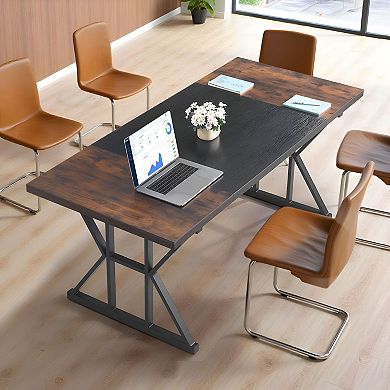 Modern Computer Desk for Home Office, 70.9 in Writing Desk with Steel Frame - Brown