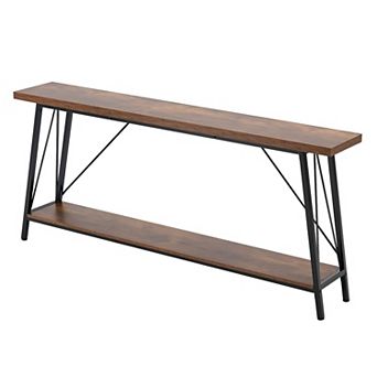 Console Table with Metal Frame and MDF Top for Hallway or Entryway - Brown