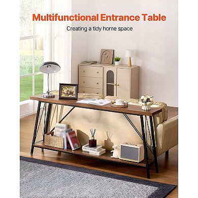 Console Table with Metal Frame and MDF Top for Hallway or Entryway - Brown