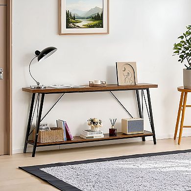 Console Table with Metal Frame and MDF Top for Hallway or Entryway - Brown
