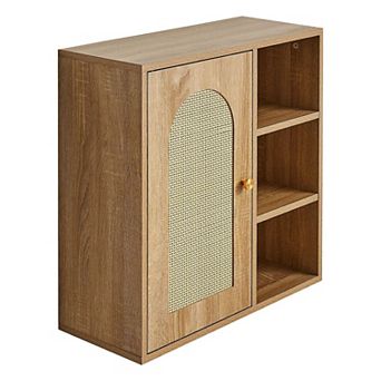 Vertical Bathroom Storage Cabinet with Adjustable Shelf and Space-Saving Design - Natural Finish